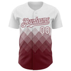 Custom White Burgundy 3D Gradient Square Shape Authentic Baseball Jersey