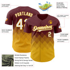 Custom Burgundy White-Gold 3D Gradient Square Shape Authentic Baseball Jersey