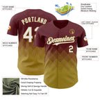 Custom Burgundy White-Old Gold 3D Gradient Square Shape Authentic Baseball Jersey