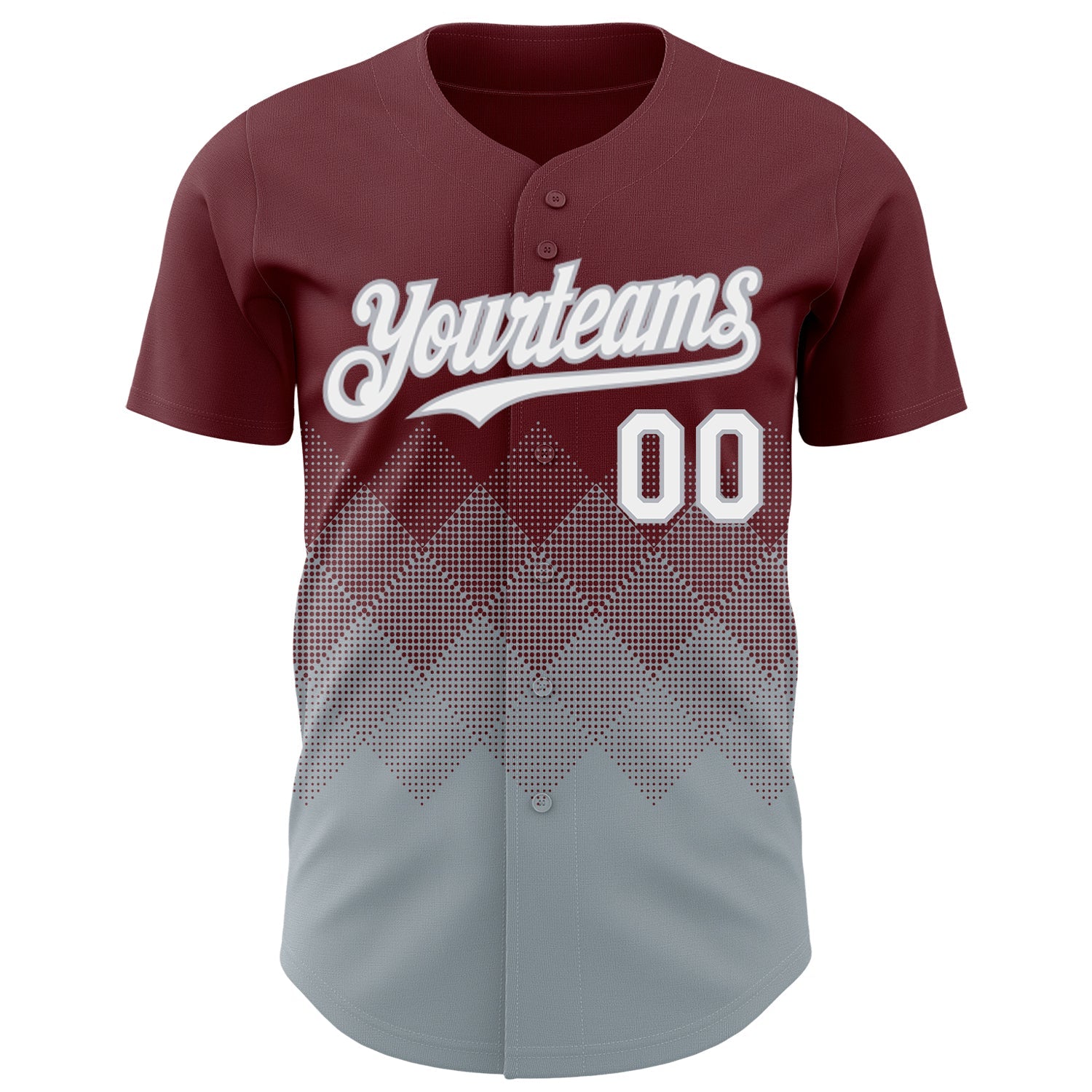 Custom Burgundy White-Gray 3D Gradient Square Shape Authentic Baseball Jersey