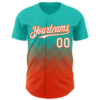 Custom Aqua White-Orange 3D Gradient Square Shape Authentic Baseball Jersey