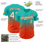Custom Aqua White-Orange 3D Gradient Square Shape Authentic Baseball Jersey