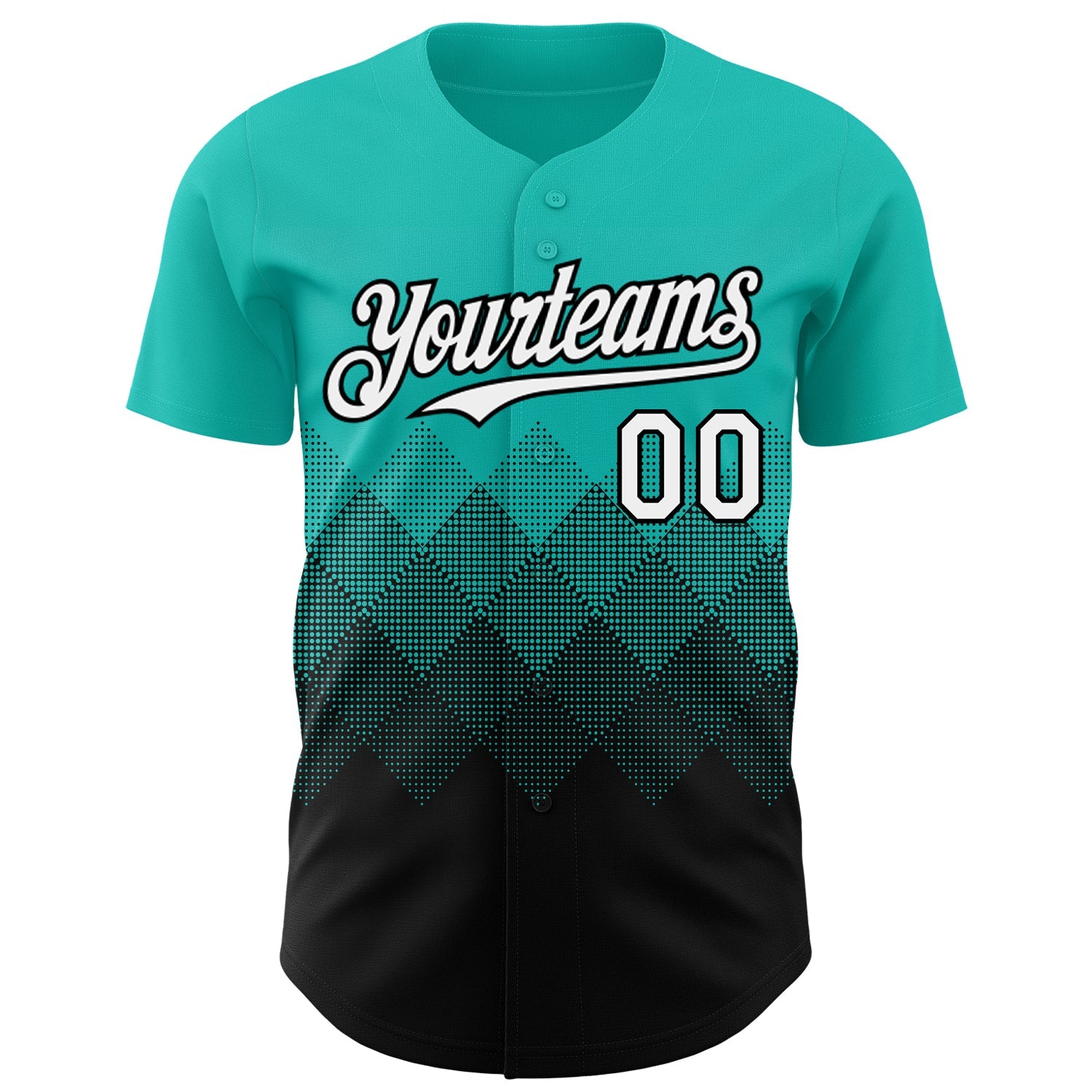 Custom Aqua White-Black 3D Gradient Square Shape Authentic Baseball Jersey