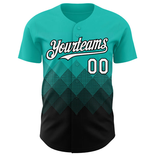 Custom Aqua White-Black 3D Gradient Square Shape Authentic Baseball Jersey