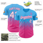 Custom Sky Blue White-Pink 3D Gradient Square Shape Authentic Baseball Jersey