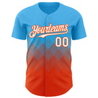 Custom Sky Blue White-Orange 3D Gradient Square Shape Authentic Baseball Jersey