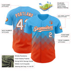 Custom Sky Blue White-Orange 3D Gradient Square Shape Authentic Baseball Jersey