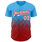Custom Sky Blue White-Red 3D Gradient Square Shape Authentic Baseball Jersey