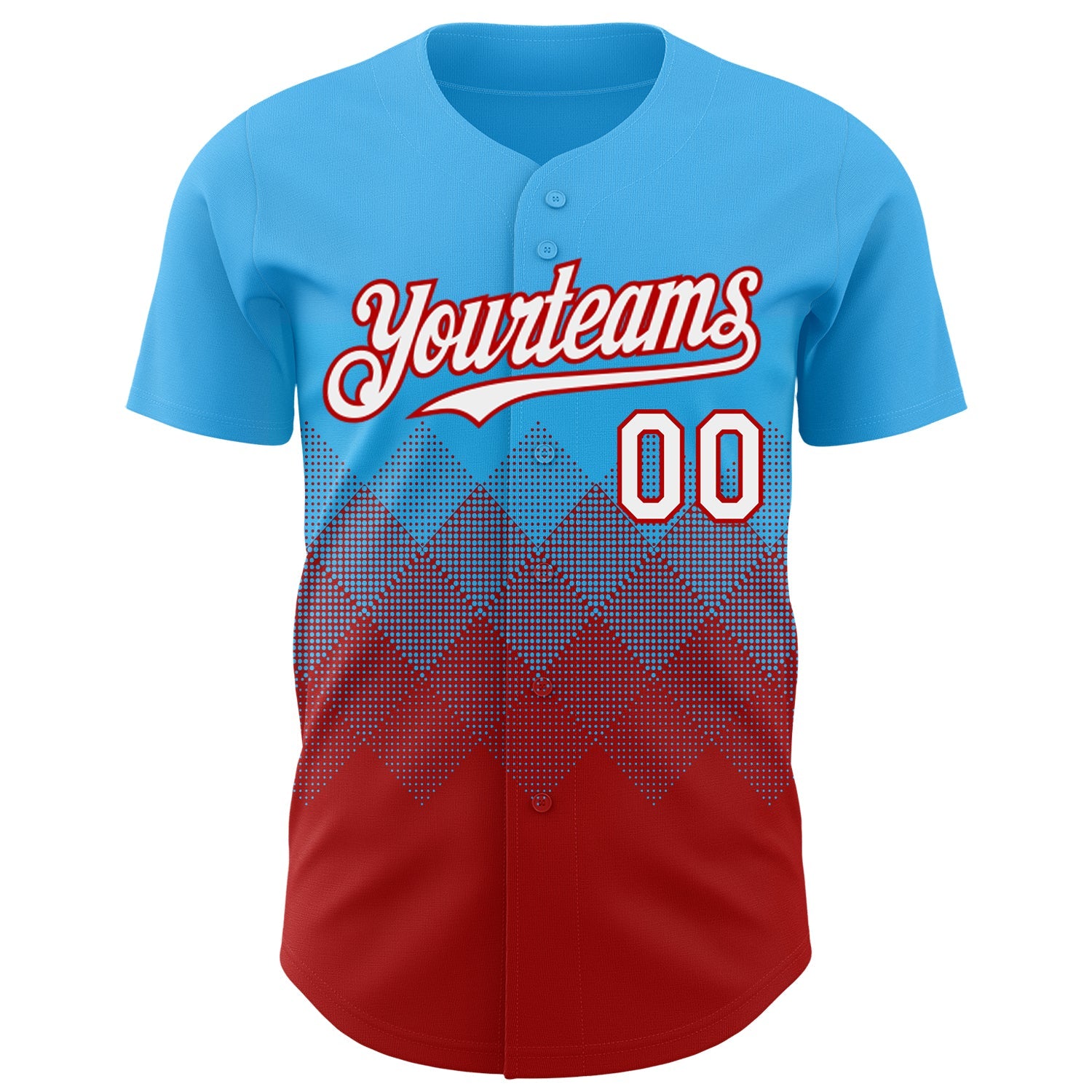 Custom Sky Blue White-Red 3D Gradient Square Shape Authentic Baseball Jersey
