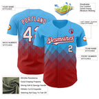 Custom Sky Blue White-Red 3D Gradient Square Shape Authentic Baseball Jersey