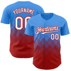 Custom Electric Blue White-Red 3D Gradient Square Shape Authentic Baseball Jersey