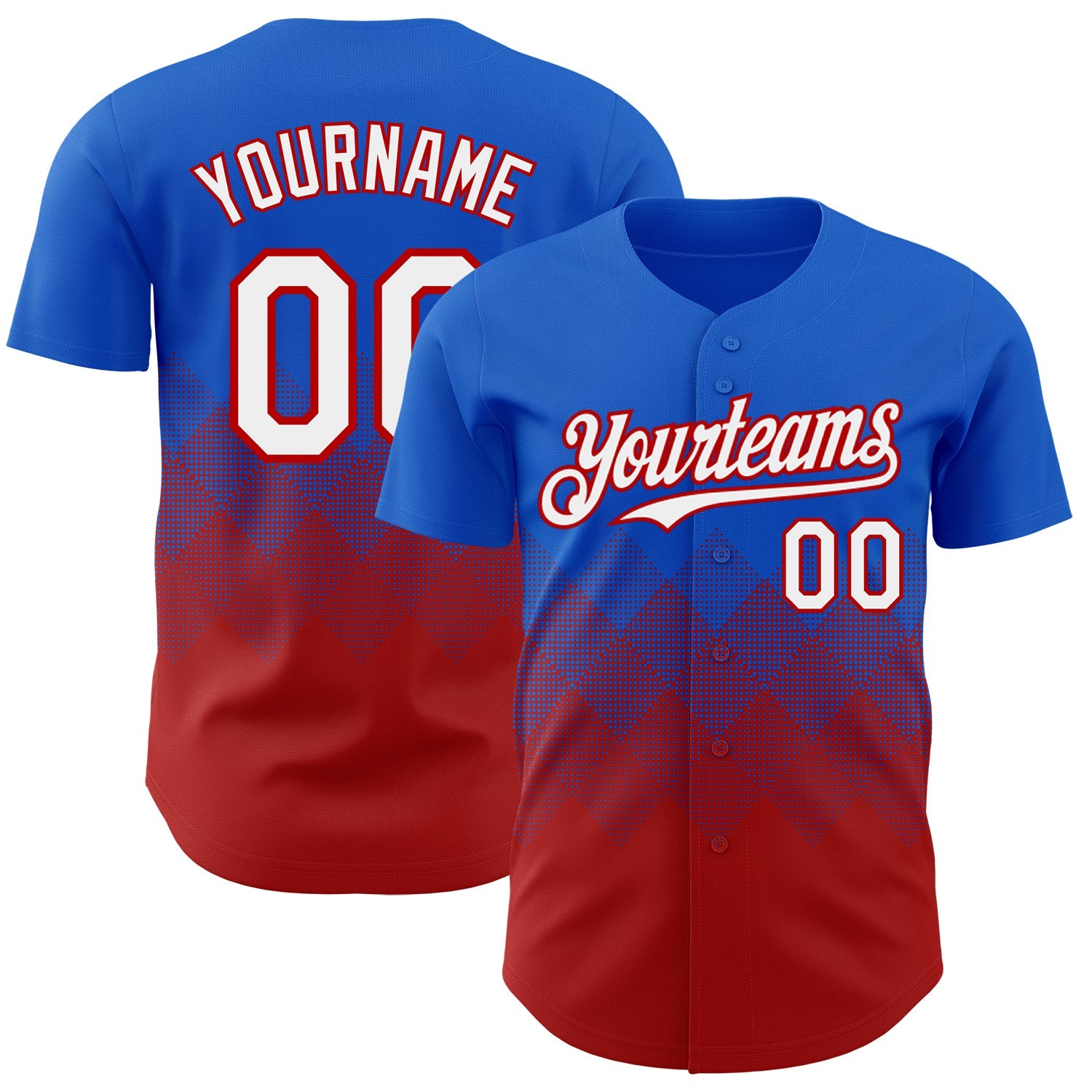 Custom Thunder Blue White-Red 3D Gradient Square Shape Authentic Baseball Jersey