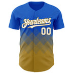 Custom Thunder Blue White-Old Gold 3D Gradient Square Shape Authentic Baseball Jersey