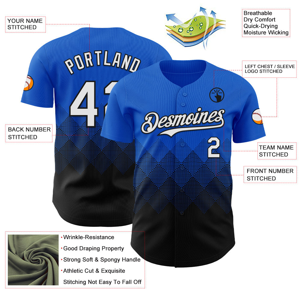 Custom Thunder Blue White-Black 3D Gradient Square Shape Authentic Baseball Jersey