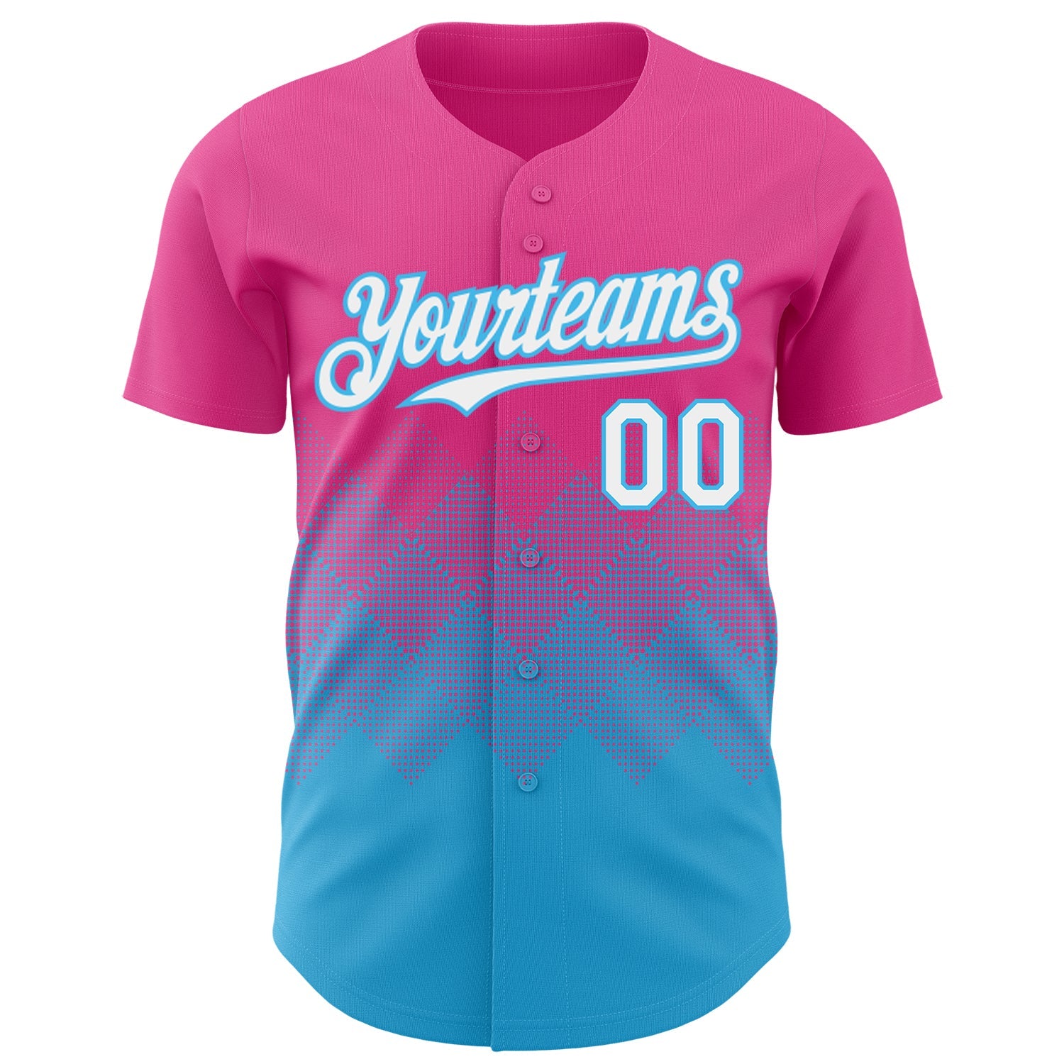 Custom Pink White-Sky Blue 3D Gradient Square Shape Authentic Baseball Jersey