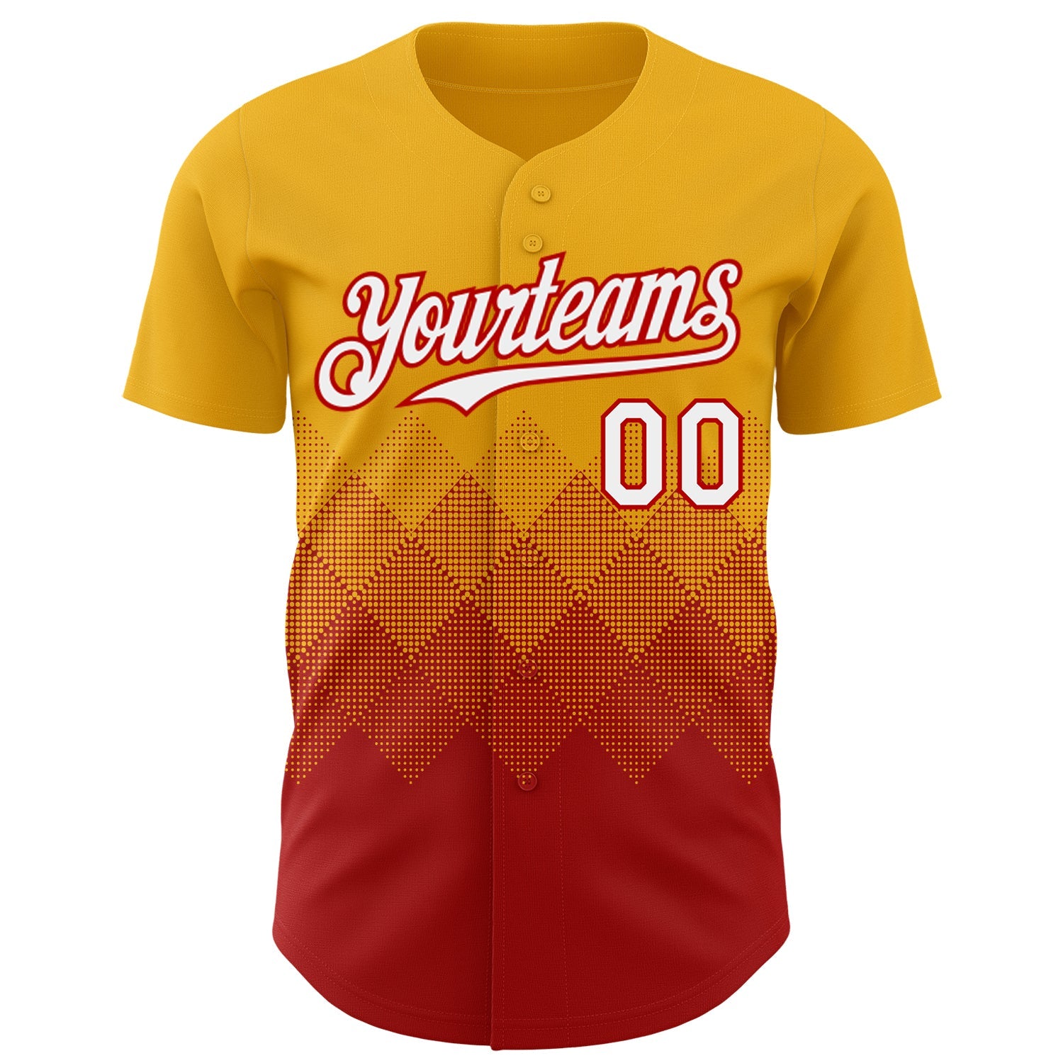 Custom Gold White-Red 3D Gradient Square Shape Authentic Baseball Jersey