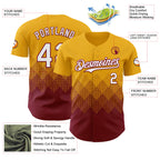 Custom Gold White-Crimson 3D Gradient Square Shape Authentic Baseball Jersey