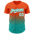 Custom Orange White-Aqua 3D Gradient Square Shape Authentic Baseball Jersey