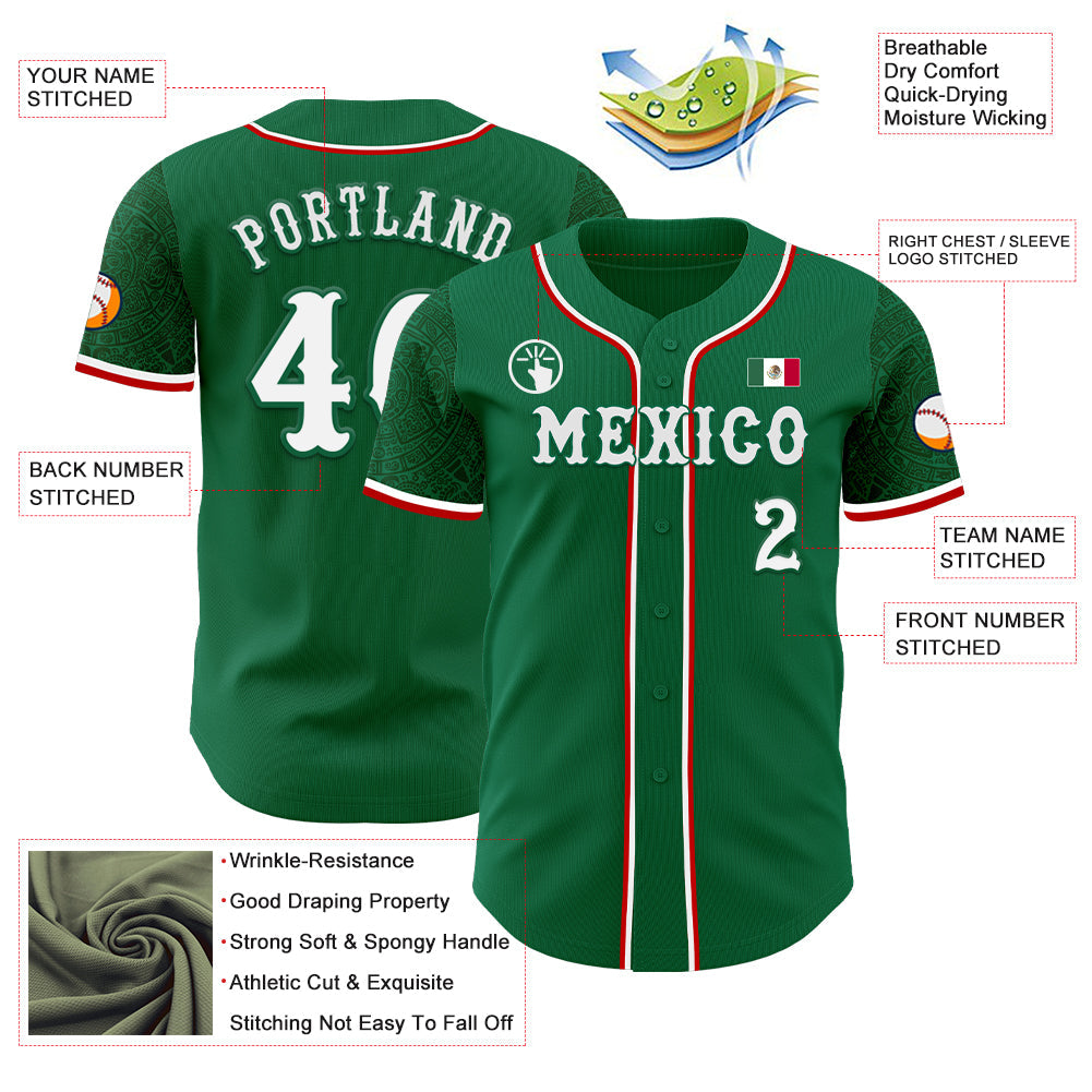 Custom Kelly Green White-Red 3D Mexico Mexican Flag Authentic Baseball Jersey