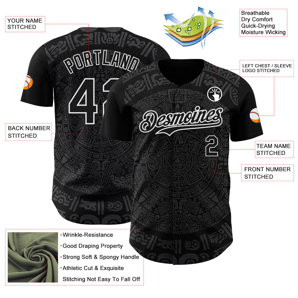 Custom Black Gray-White 3D Mexico Authentic Baseball Jersey