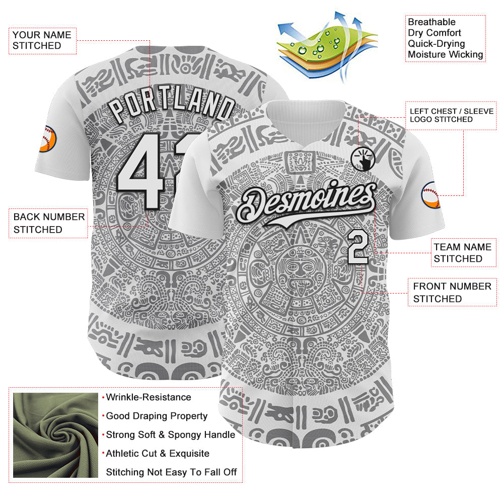 Custom White Gray-Black 3D Mexico Authentic Baseball Jersey