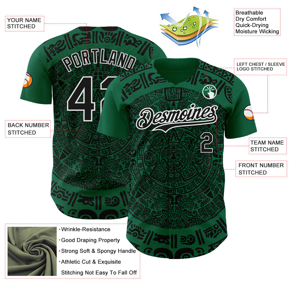 Custom Kelly Green Black-White 3D Mexico Authentic Baseball Jersey