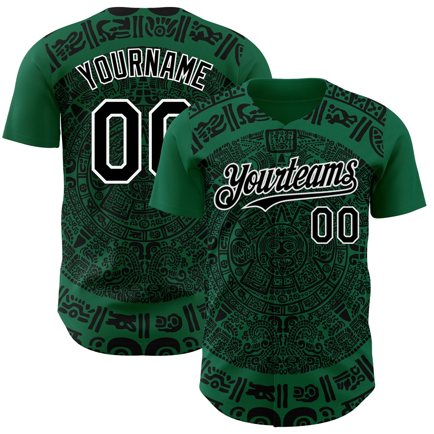 Custom Kelly Green Black-White 3D Mexico Authentic Baseball Jersey