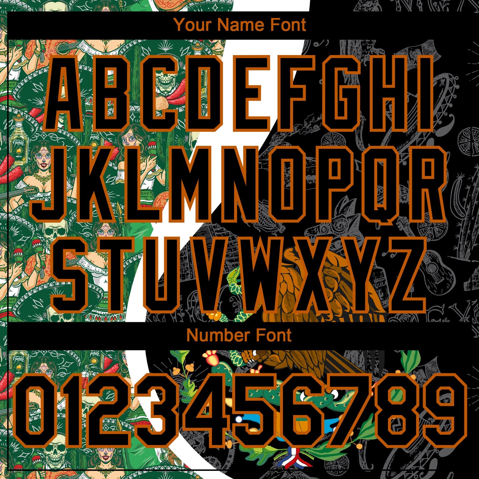 Custom Black Kelly Green Texas Orange-White 3D Mexico Authentic Baseball Jersey