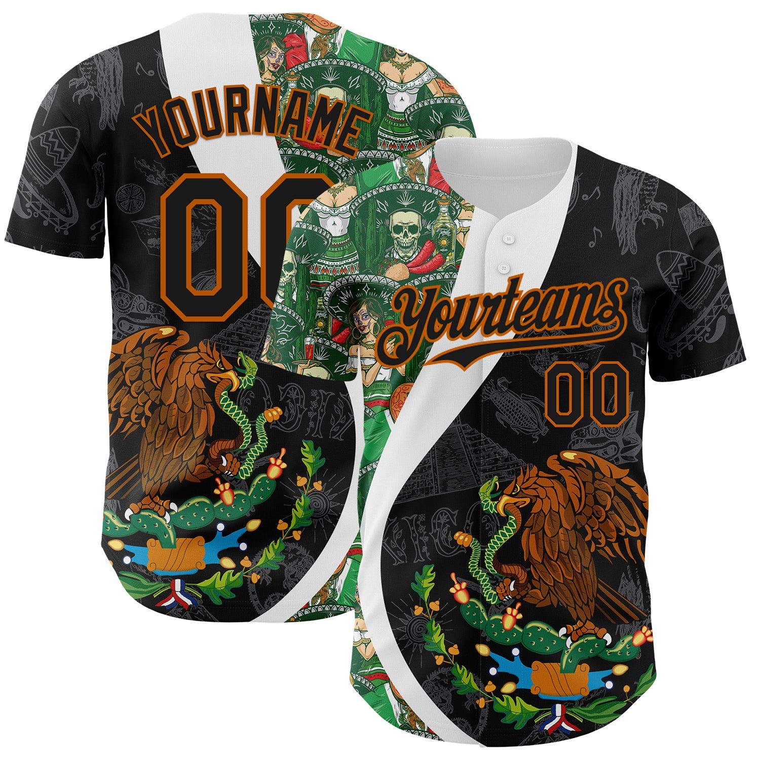 Custom Black Kelly Green Texas Orange-White 3D Mexico Authentic Baseball Jersey