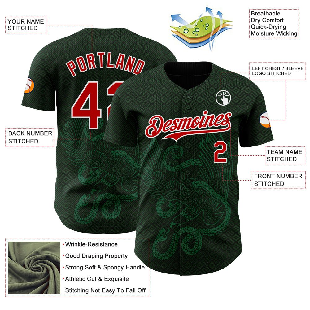 Custom Green Red Kelly Green-White 3D Mexico Authentic Baseball Jersey