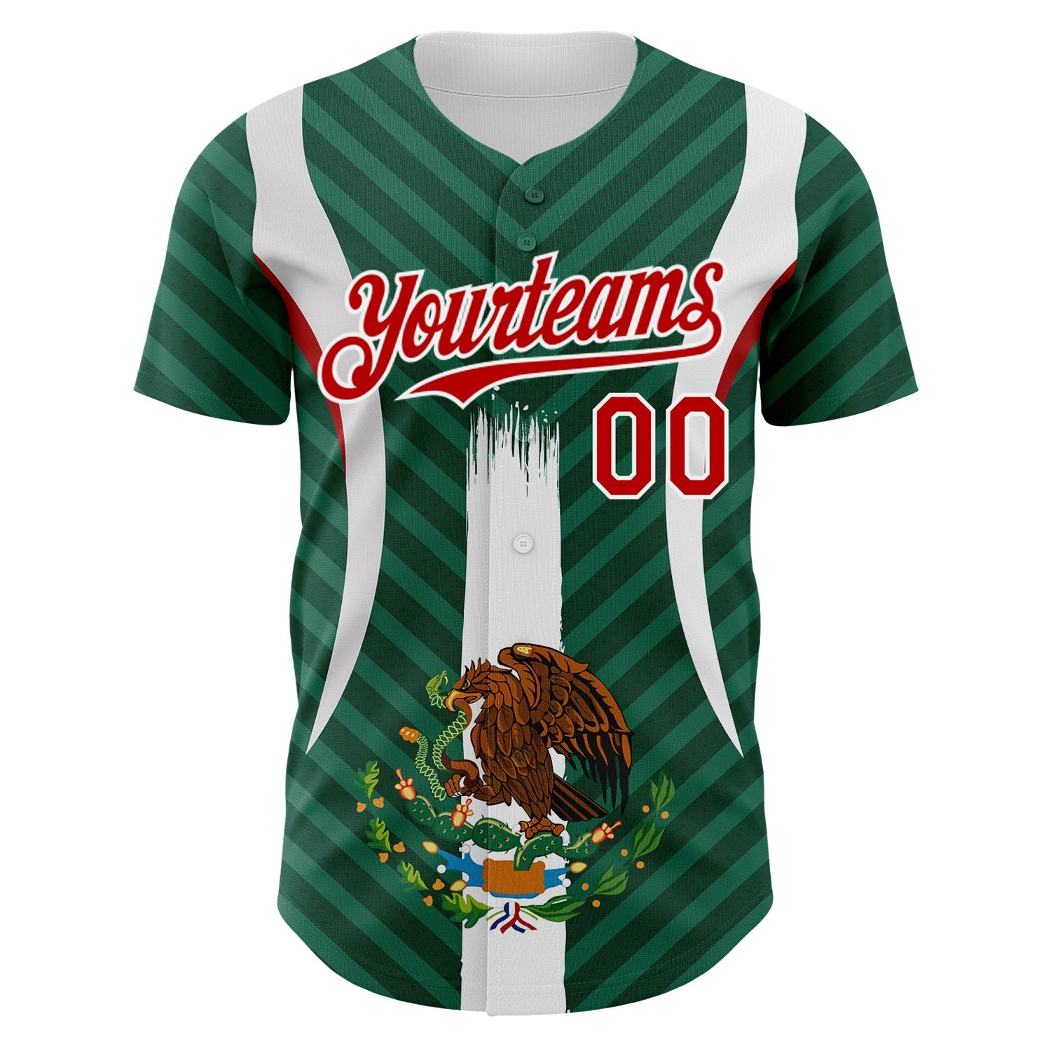 Custom Green Red Kelly Green-White 3D Mexico Authentic Baseball Jersey