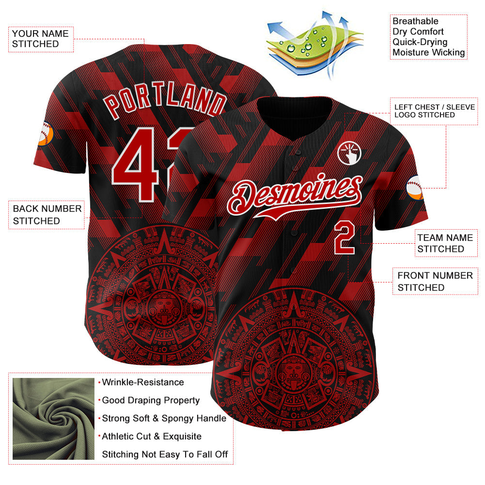 Custom Black Red-White 3D Mexico Authentic Baseball Jersey