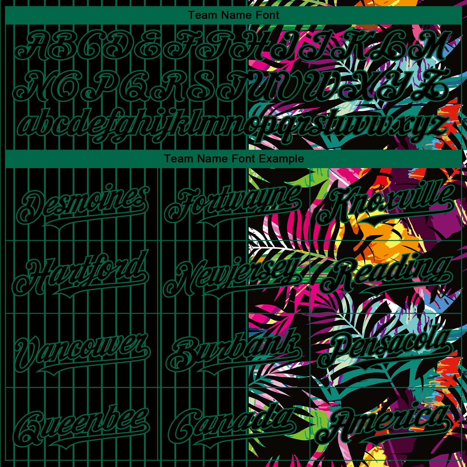 Custom Black Kelly Green 3D Pattern Design Pinstripe Tropical Palm Leaves Authentic Baseball Jersey