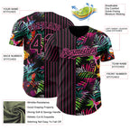 Custom Black Pink 3D Pattern Design Pinstripe Tropical Palm Leaves Authentic Baseball Jersey