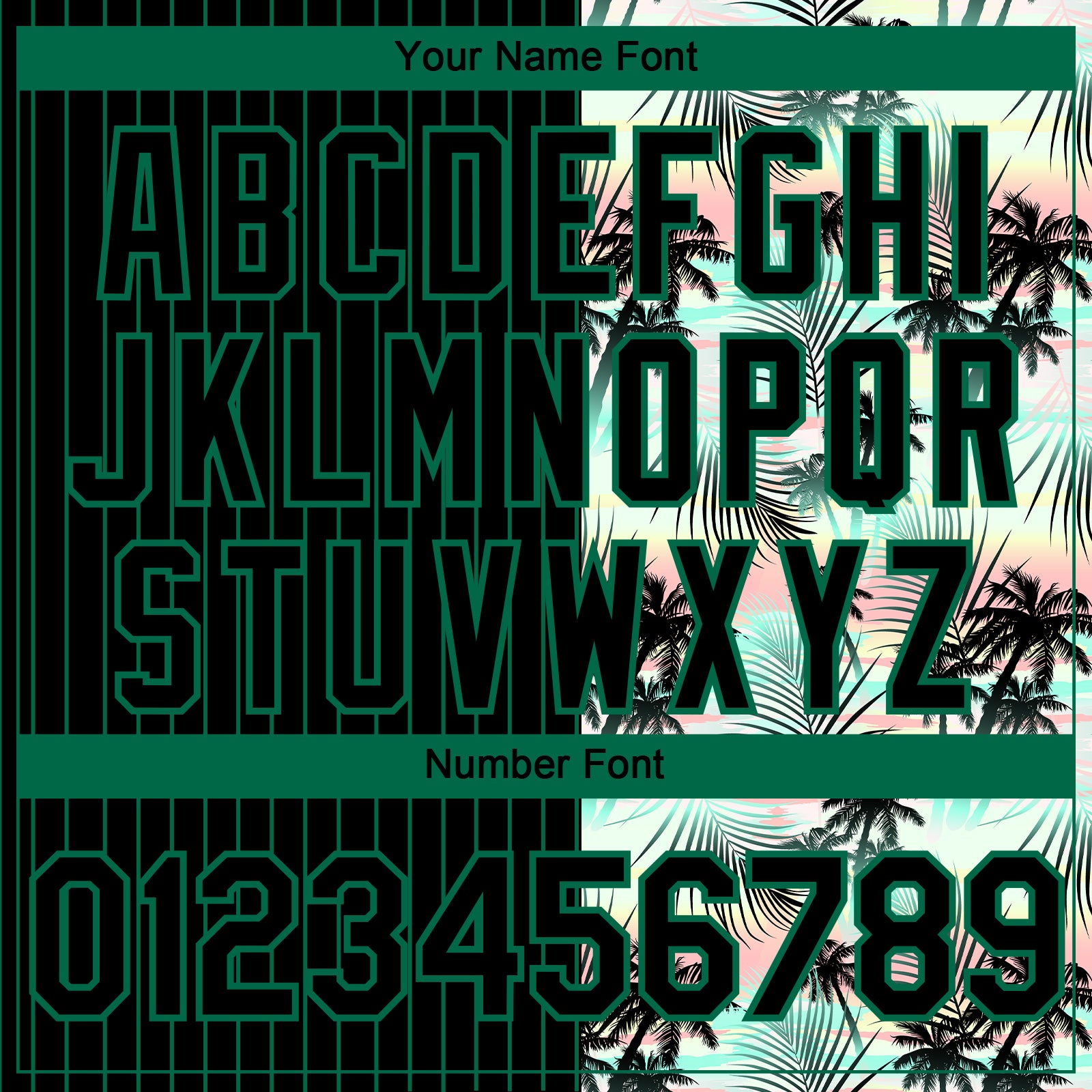 Custom Black Kelly Green 3D Pattern Design Pinstripe Tropical Palm Leaves Authentic Baseball Jersey