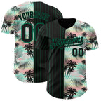 Custom Black Kelly Green 3D Pattern Design Pinstripe Tropical Palm Leaves Authentic Baseball Jersey