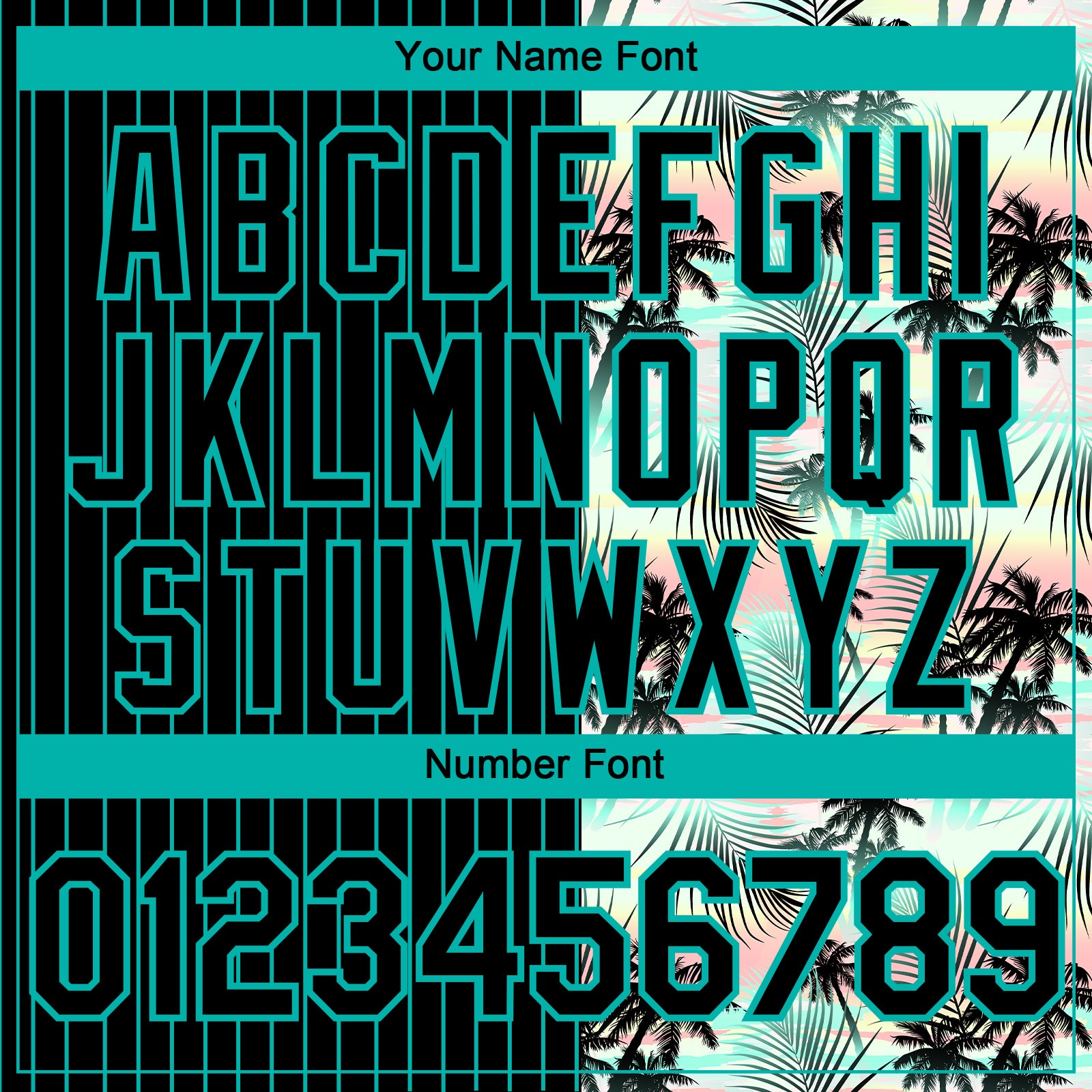 Custom Black Aqua 3D Pattern Design Pinstripe Tropical Palm Leaves Authentic Baseball Jersey