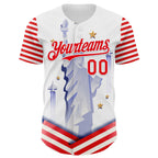 Custom White Fire Red 3D Patriotic American Flag And Statue of Liberty Authentic Baseball Jersey
