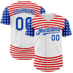 Custom White Thunder Blue-Red 3D Patriotic American Flag Authentic Baseball Jersey