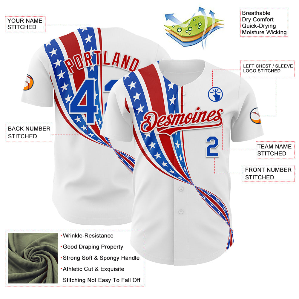 Custom White Thunder Blue-Red 3D Patriotic American Flag Authentic Baseball Jersey