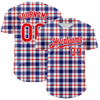 Custom White Fire Red-Royal 3D Pattern Design Patriotic American Symbol Plaid Authentic Baseball Jersey
