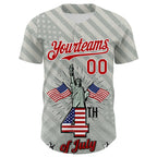 Custom Gray Red-White 3D Patriotic American Flag And Statue of Liberty Authentic Baseball Jersey