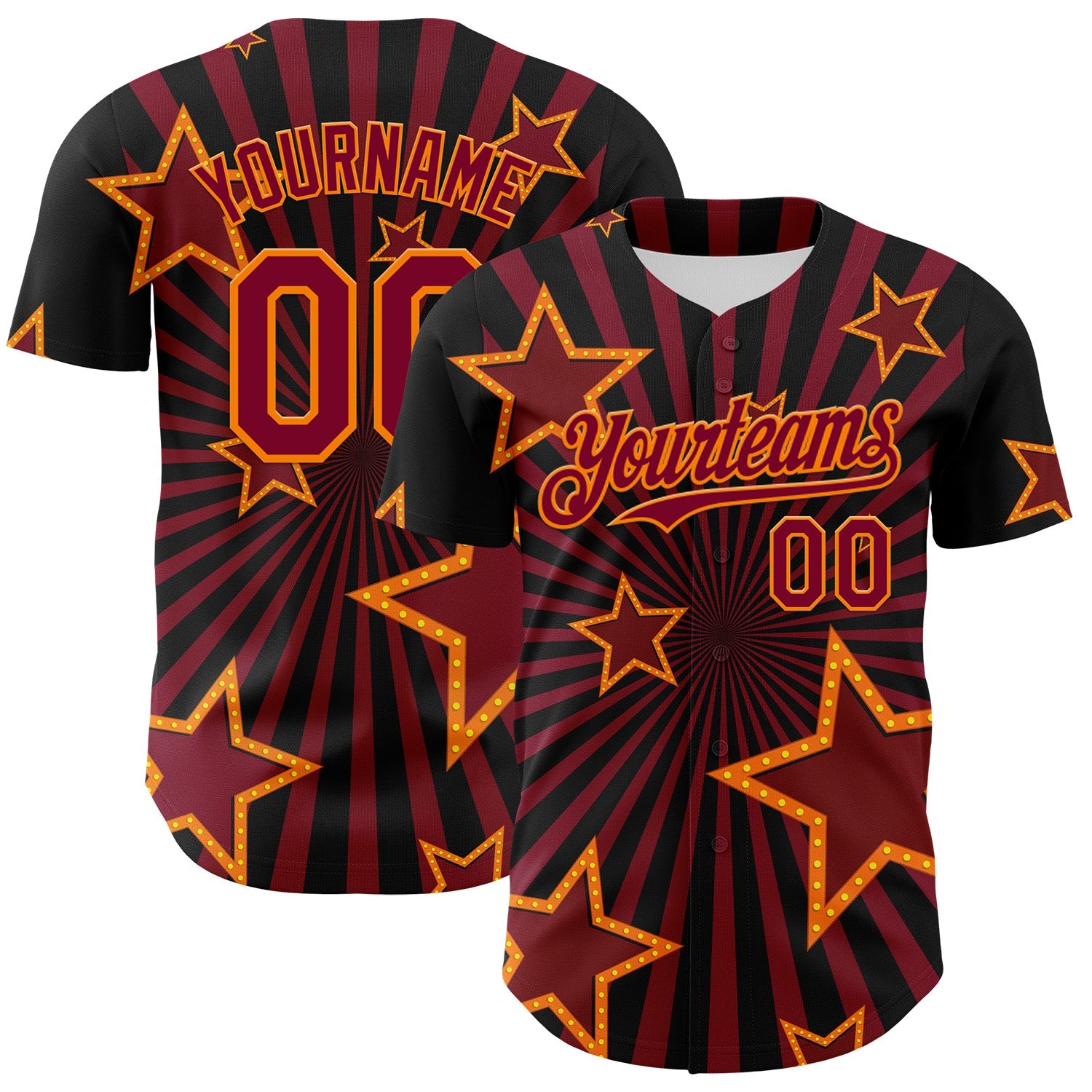 Custom Black Maroon-Bay Orange 3D Pattern Design Patriotic American Symbol Star Authentic Baseball Jersey
