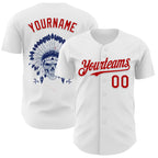 Custom White Red 3D Native American Skull Authentic Baseball Jersey