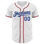 Custom White Royal-Red 3D Patriotic American Flag And Eagle Authentic Baseball Jersey