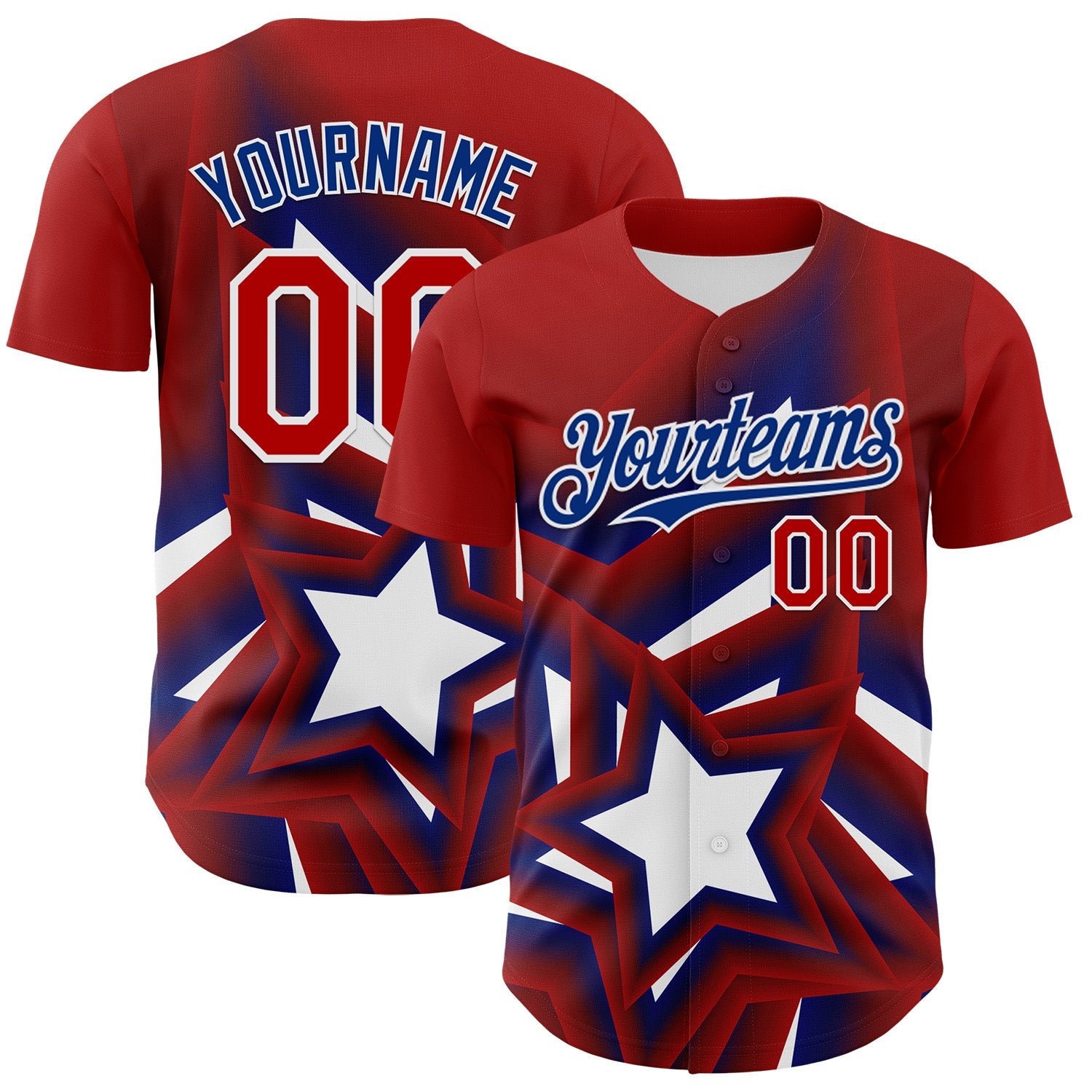 Custom Red Royal-White 3D Patriotic American Flag And Star Authentic Baseball Jersey
