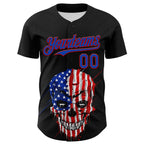 Custom Black Thunder Blue-Red 3D Patriotic Skull American Flag Authentic Baseball Jersey