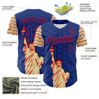 Custom Royal Fire Red-Cream 3D Pattern Design Patriotic American Symbol Statue of Liberty Authentic Baseball Jersey