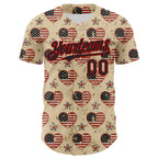 Custom City Cream Black-Red 3D Patriotic American Flag Authentic Baseball Jersey