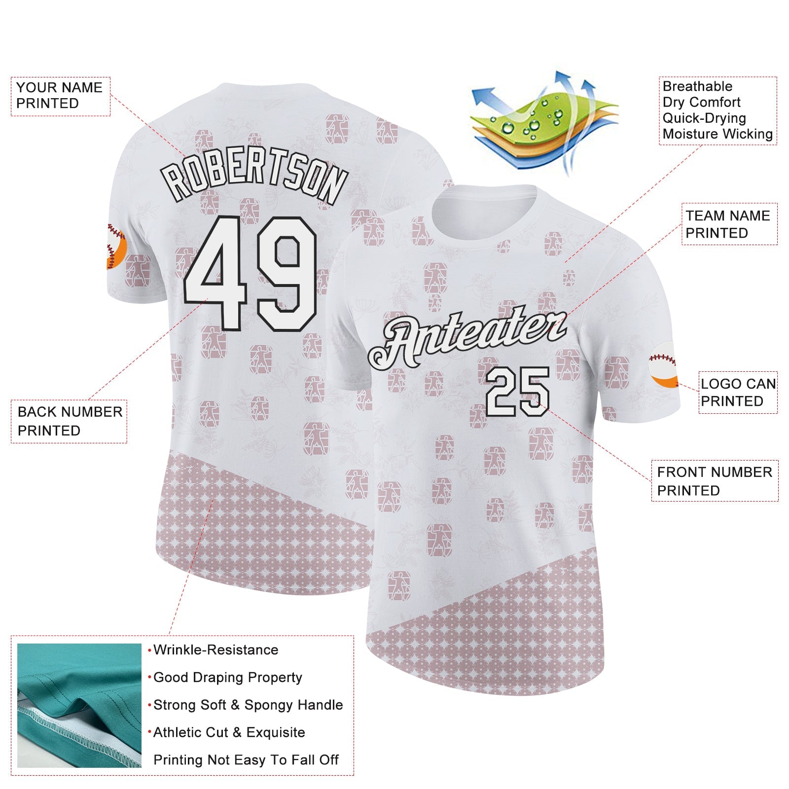 Custom White Black 3D Pickleball Paddles Balls Performance T-Shirt